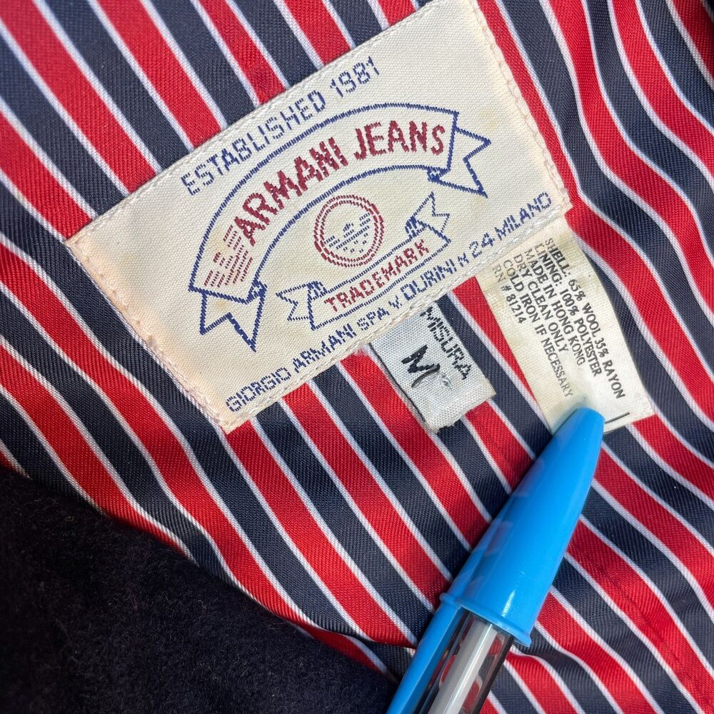 ~ Vintage RARE Armani Jeans Med Wool Military Jacket HTF Women's Button Up Lined - Picture 3 of 14